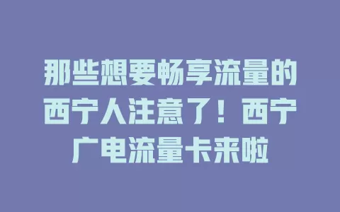 那些想要畅享流量的西宁人注意了！西宁广电流量卡来啦