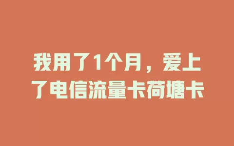 我用了1个月，爱上了电信流量卡荷塘卡