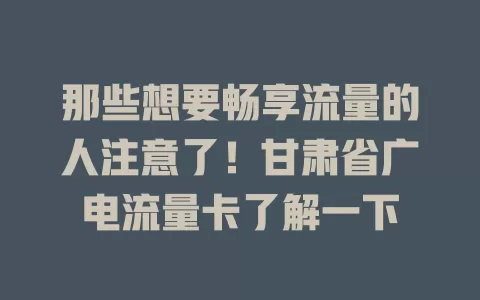 那些想要畅享流量的人注意了！甘肃省广电流量卡了解一下