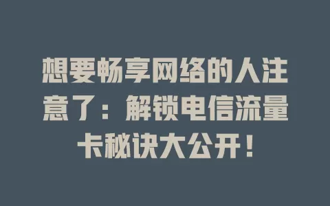 想要畅享网络的人注意了：解锁电信流量卡秘诀大公开！
