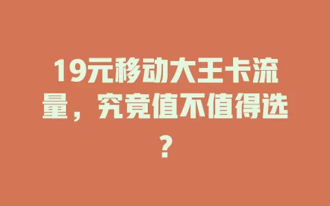 19元移动大王卡流量，究竟值不值得选？