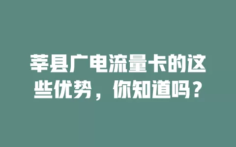 莘县广电流量卡的这些优势，你知道吗？