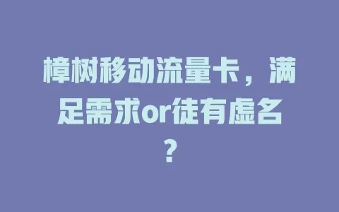 樟树移动流量卡，满足需求or徒有虚名？