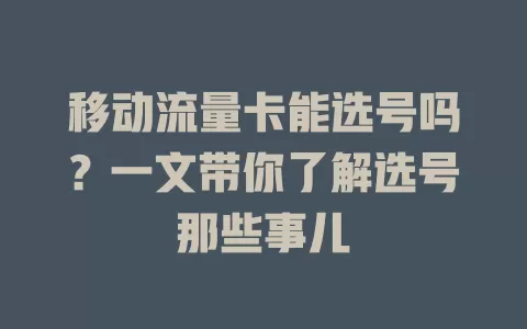 移动流量卡能选号吗？一文带你了解选号那些事儿