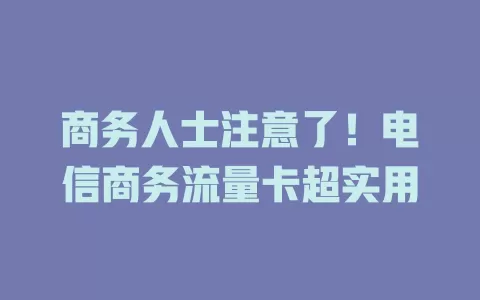 商务人士注意了！电信商务流量卡超实用