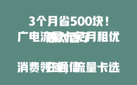 3个月省500块！广电流量卡免月租优惠太香了

在通信消费领域，流量卡选择一直是焦点。广电流量卡近期推出免月租优惠，成热议话题。这一优惠对消费者极具吸引力，打破月租负担。轻、重度流量使用者都能受益，还提升体验，吸引众多用户，未来将惠及更多人。