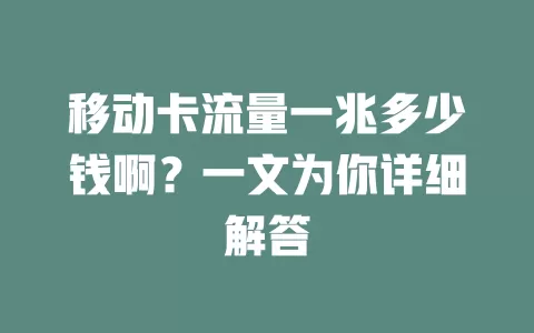 移动卡流量一兆多少钱啊？一文为你详细解答