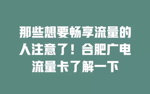 那些想要畅享流量的人注意了！合肥广电流量卡了解一下
