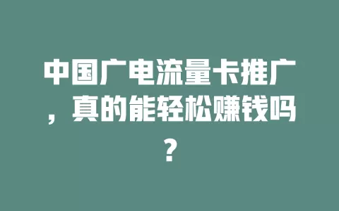 中国广电流量卡推广，真的能轻松赚钱吗？