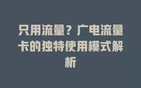 只用流量？广电流量卡的独特使用模式解析