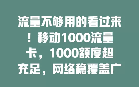 流量不够用的看过来！移动1000流量卡，1000额度超充足，网络稳覆盖广，让你畅游数字世界无阻碍