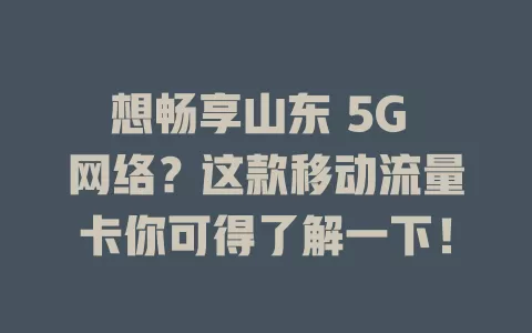 想畅享山东 5G 网络？这款移动流量卡你可得了解一下！