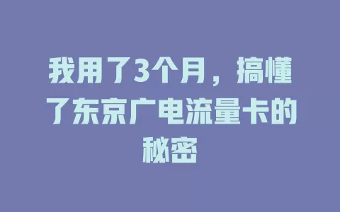 我用了3个月，搞懂了东京广电流量卡的秘密