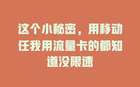 这个小秘密，用移动任我用流量卡的都知道没限速