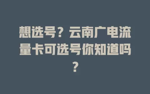 想选号？云南广电流量卡可选号你知道吗？