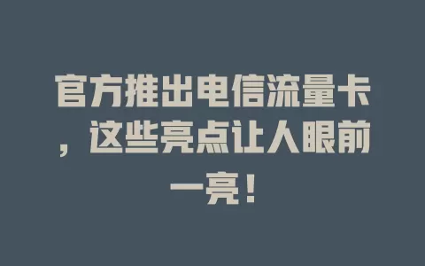 官方推出电信流量卡，这些亮点让人眼前一亮！