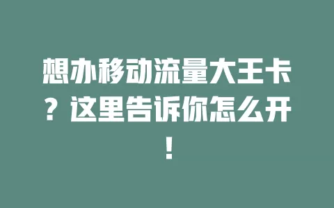 想办移动流量大王卡？这里告诉你怎么开！
