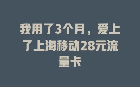 我用了3个月，爱上了上海移动28元流量卡