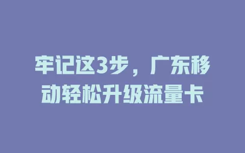 牢记这3步，广东移动轻松升级流量卡