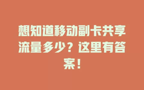 想知道移动副卡共享流量多少？这里有答案！