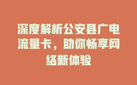 深度解析公安县广电流量卡，助你畅享网络新体验