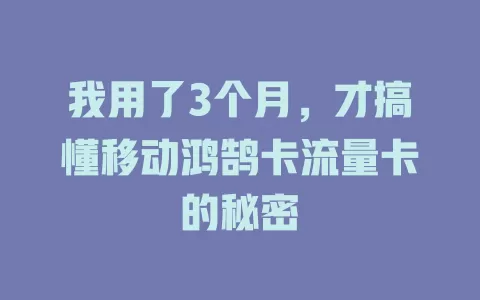 我用了3个月，才搞懂移动鸿鹄卡流量卡的秘密