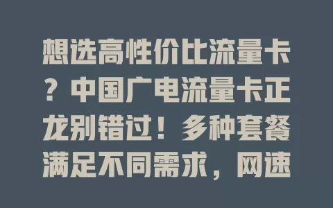 想选高性价比流量卡？中国广电流量卡正龙别错过！多种套餐满足不同需求，网速出色价格优，服务有保障，提供优质流量使用方案