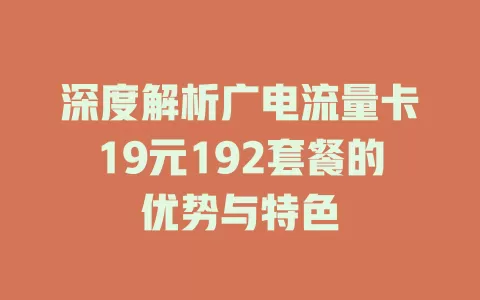 深度解析广电流量卡19元192套餐的优势与特色
