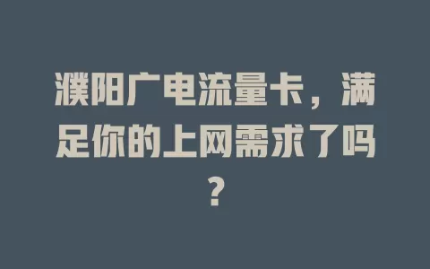 濮阳广电流量卡，满足你的上网需求了吗？