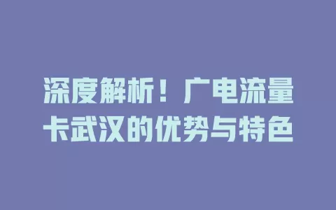 深度解析！广电流量卡武汉的优势与特色