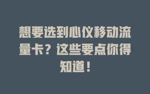 想要选到心仪移动流量卡？这些要点你得知道！