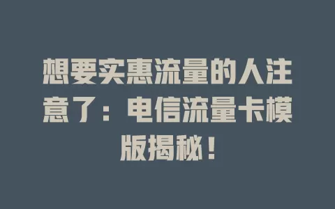 想要实惠流量的人注意了：电信流量卡模版揭秘！