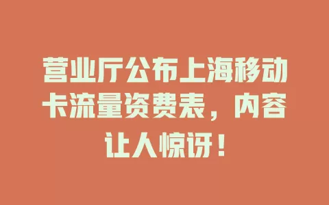 营业厅公布上海移动卡流量资费表，内容让人惊讶！