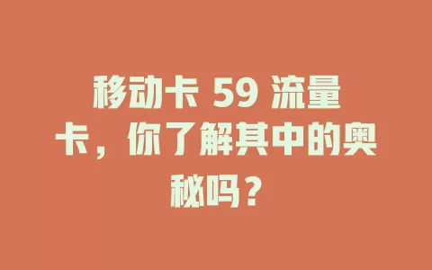 移动卡 59 流量卡，你了解其中的奥秘吗？