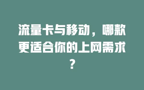 流量卡与移动，哪款更适合你的上网需求？