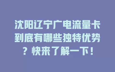 沈阳辽宁广电流量卡到底有哪些独特优势？快来了解一下！