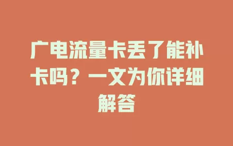 广电流量卡丢了能补卡吗？一文为你详细解答