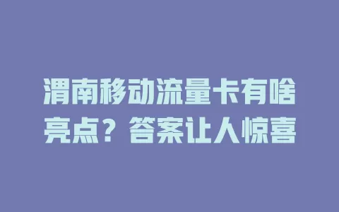 渭南移动流量卡有啥亮点？答案让人惊喜