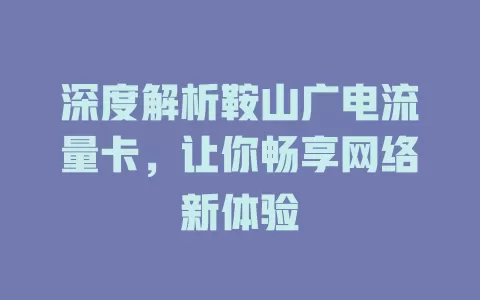 深度解析鞍山广电流量卡，让你畅享网络新体验
