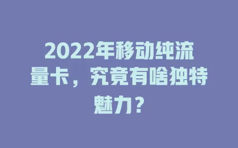 2022年移动纯流量卡，究竟有啥独特魅力？