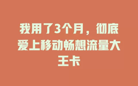 我用了3个月，彻底爱上移动畅想流量大王卡