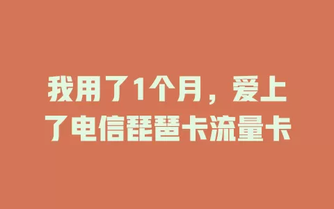 我用了1个月，爱上了电信琵琶卡流量卡