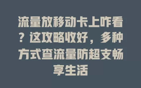 流量放移动卡上咋看？这攻略收好，多种方式查流量防超支畅享生活