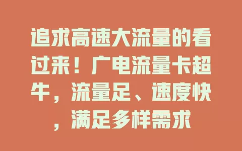追求高速大流量的看过来！广电流量卡超牛，流量足、速度快，满足多样需求
