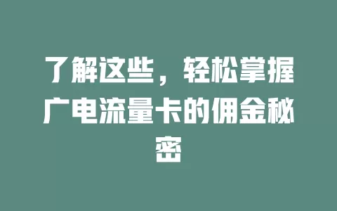 了解这些，轻松掌握广电流量卡的佣金秘密