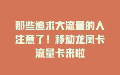 那些追求大流量的人注意了！移动龙凤卡流量卡来啦