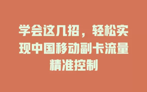 学会这几招，轻松实现中国移动副卡流量精准控制