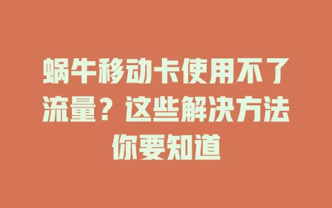蜗牛移动卡使用不了流量？这些解决方法你要知道