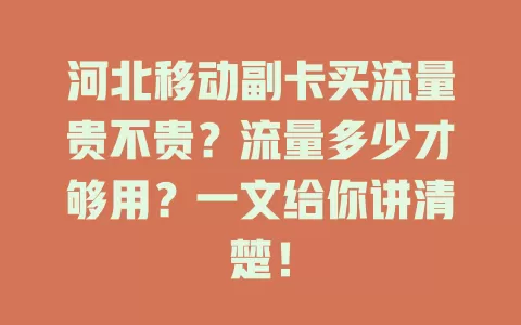 河北移动副卡买流量贵不贵？流量多少才够用？一文给你讲清楚！