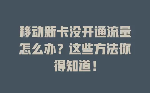移动新卡没开通流量怎么办？这些方法你得知道！